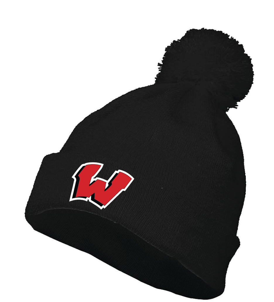Beanie - Black Pom "W"