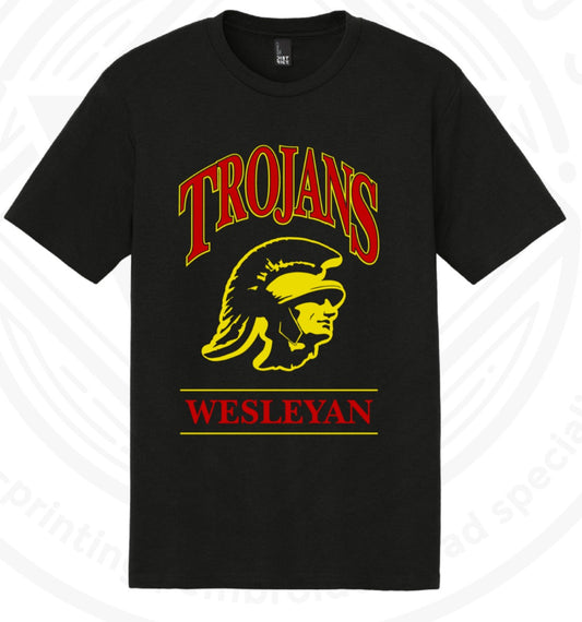 Adult Black Trojans Wesleyan T-shirt